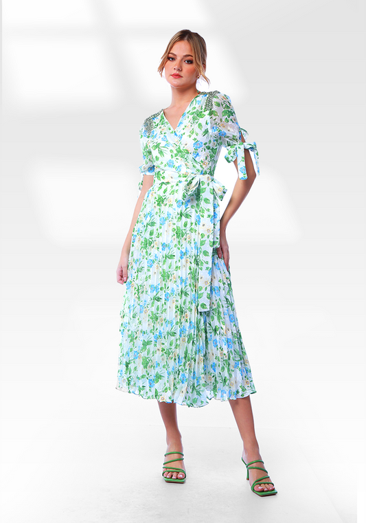 2306006-  Floral Print Wrap Dress